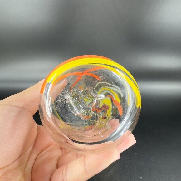 Hand Blown Studio Art Glass Swung Vase Clear Multicolor Swirls Hand Made Glass - Picture 8 of 16